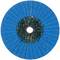 Eine blaue Lamellenscheibe mit gleichmäßig verteilten Segmenten, die von einem zentralen Loch ausgehen und in industriellen Anwendungen zum Schleifen oder Glätten von Oberflächen verwendet wird.