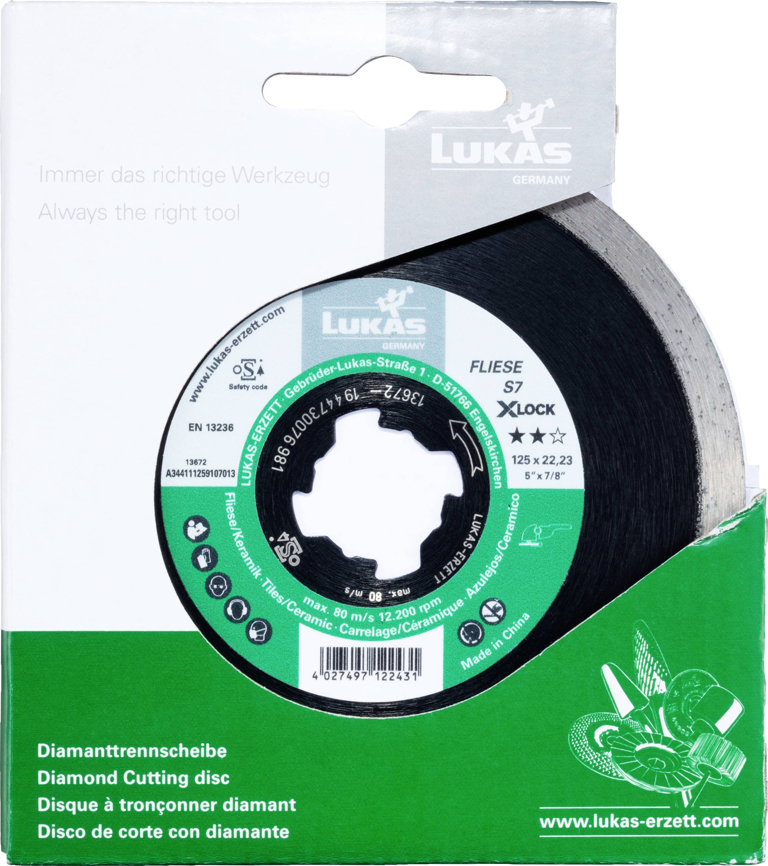 LUKAS-ERZETT A344111259107013 DiamantFLIESE S7 X-LOCK 125 Diamanttrennscheibe 10 St.