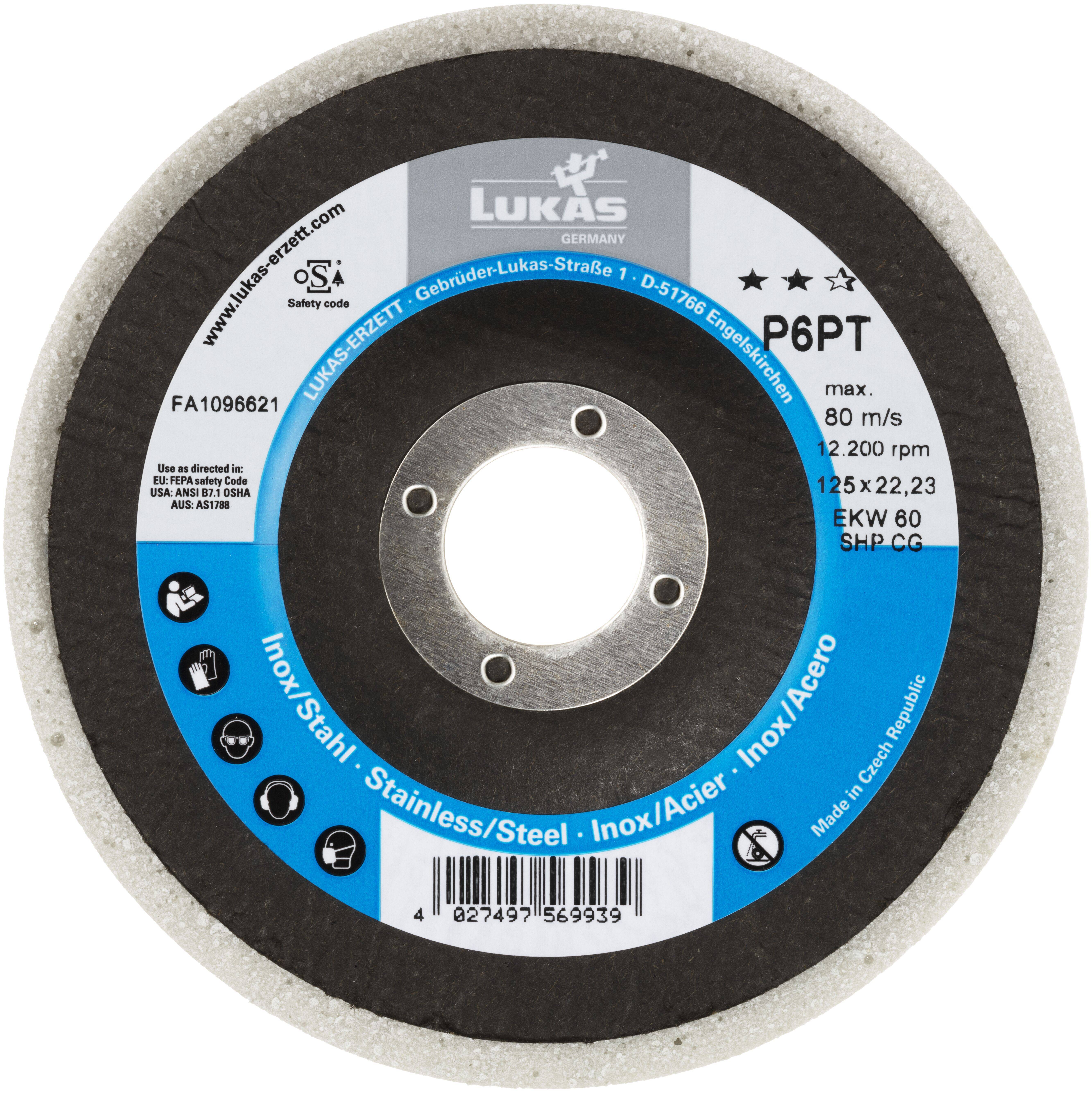 LUKAS-ERZETT A671611506014 Polierteller P6PT Ø 115 mm Medium   Korn 60   für Winkelschleifer flach Kompaktkorn