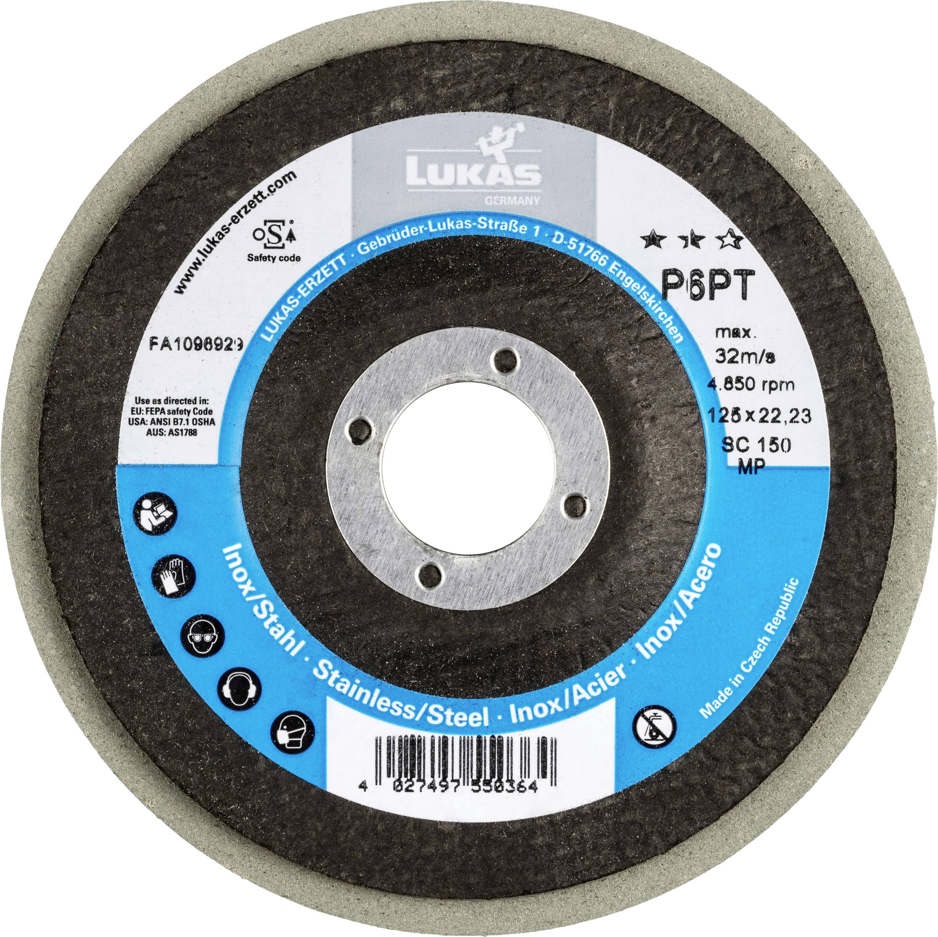 LUKAS-ERZETT A671612515014 Polierteller P6PT Ø 125 mm Medium   Korn 150   für Winkelschleifer flach Siliciumcarbid