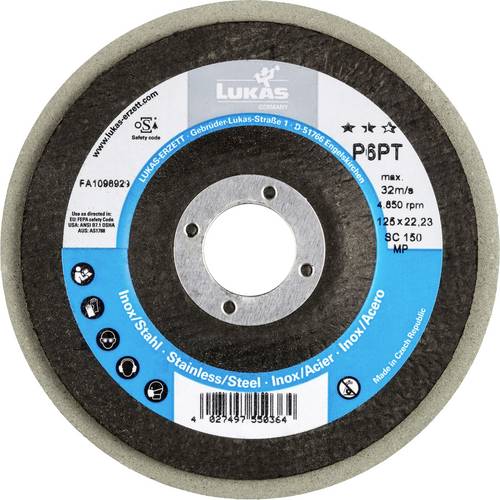 LUKAS-ERZETT A671612515014 Polierteller P6PT Ø 125 mm Medium Korn 150 für Winkelschleifer flach Siliciumcarbid