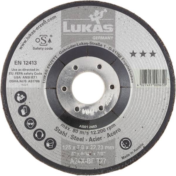 LUKAS-ERZETT AS012451V9802 T27 115x7,0x22,23 Schruppscheibe Durchmesser 115 mm Bohrungs-Ø 22.23 mm Stahl 10 St.