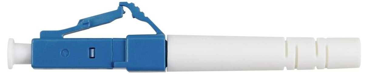 Ein blau-weißes mechanisches Gerät, das einem Pen-Injektor ähnelt, mit einer Klammer oben und einem Druckknopf am Ende.