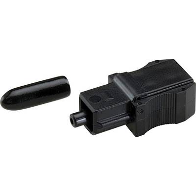 Ein schwarzer Koaxialstecker mit Schutzkappe, der zum Anschluss von Koaxialkabeln in elektronischen Geräten oder Netzwerksystemen verwendet wird.