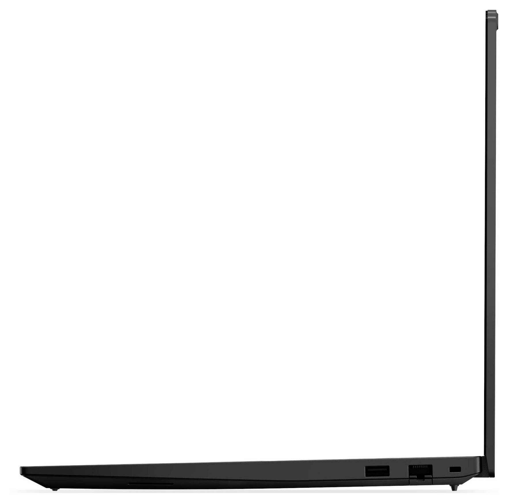 Ein schlanker, dünner Laptop, halb geöffnet, von der Seite betrachtet, der sein minimalistisches Design und seine schlanke Silhouette zeigt.