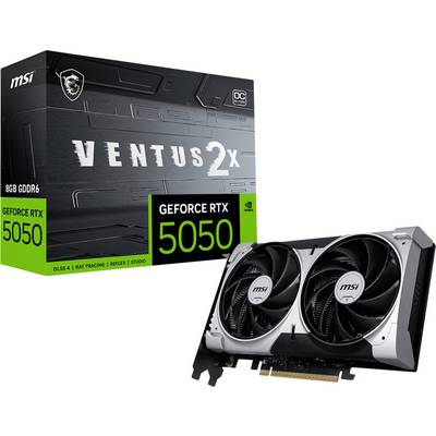 'MSI Ventus 2X GeForce RTX 5050 Grafikkarte mit zwei Lüftern, 8GB GDDR6, mit Ray-Tracing und DLSS 3 mit Reflex Studio.'