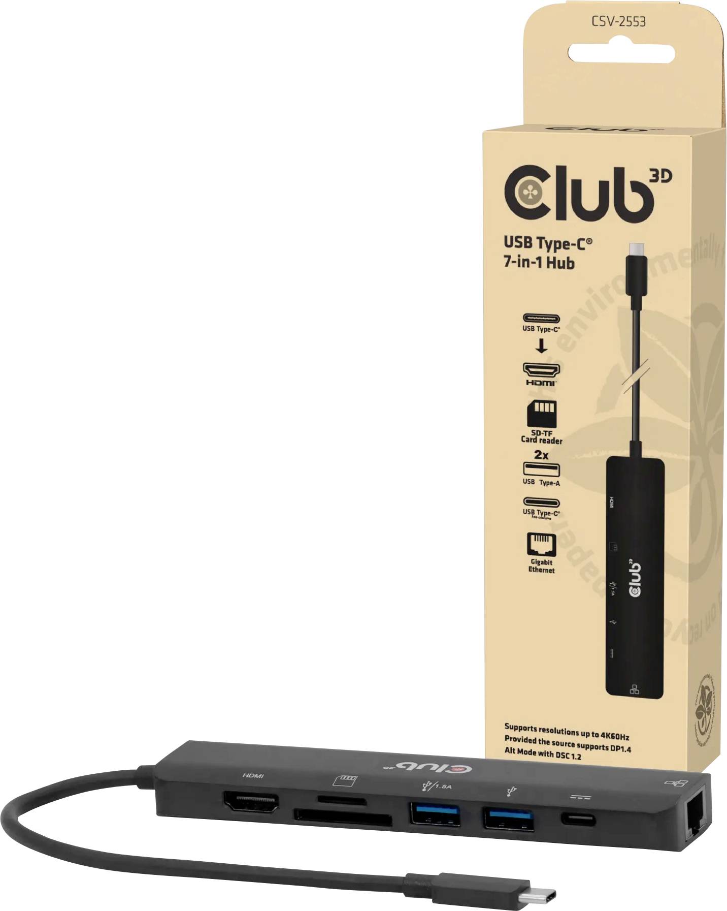 CLUB3D CSV-2553 Schnittstellen-Hub USB Typ-C 5000 Mbit/s Schwarz