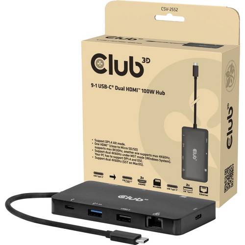 Thumbnail - club3D USB-C® Dockingstation CSV-2552 integrierter Kartenleser, USB-C® Power Delivery