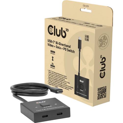 club3D CSV-2511 USB-C® (USB 3.2 Gen 2) Umschalter bidirektional verwendbar, LED-Anzeige