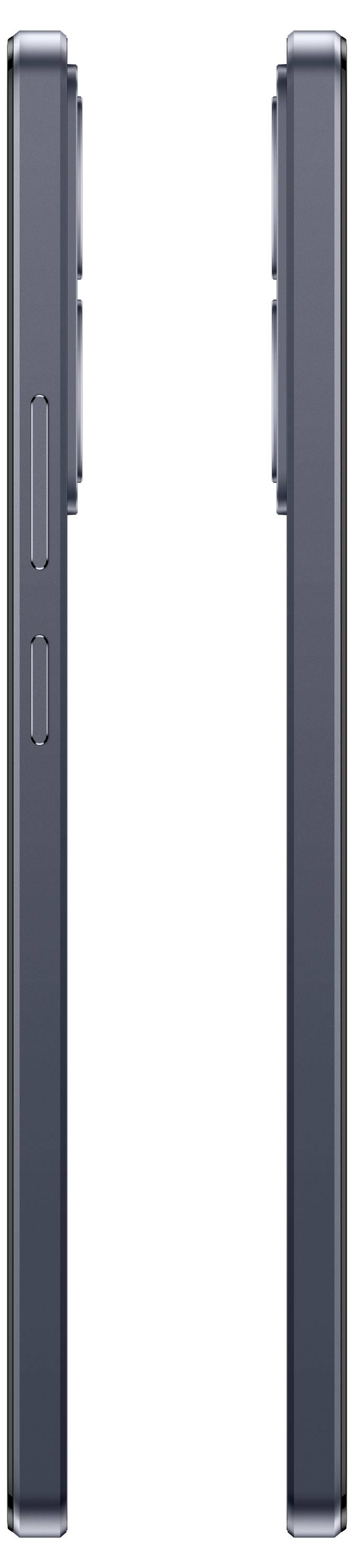 Seitenansicht eines schlanken, modernen Smartphones, die das dünne Design und die Platzierung der Tasten an der Seite zeigt.