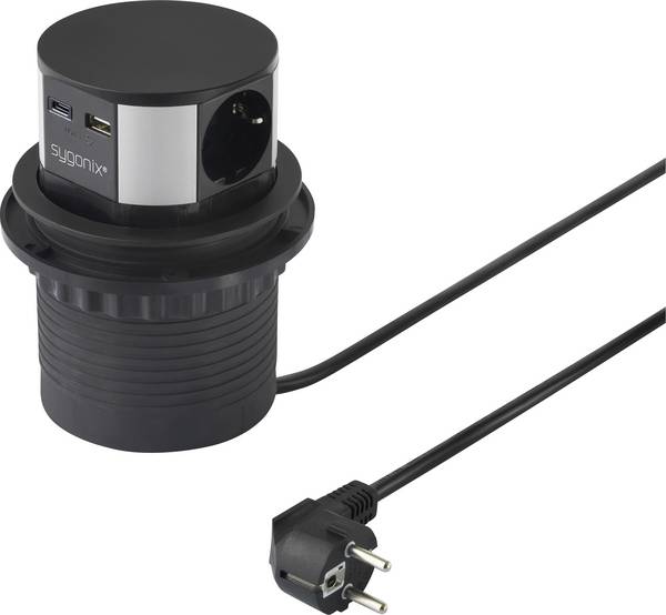Sygonix SY-6887466 Steckdosenturm 3fach Schwarz, Silber Schutzkontakt 1 St.