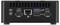 Rückansicht eines kompakten Computers mit verschiedenen Anschlüssen, darunter zwei HDMI-Ports, ein Ethernet-Port, zwei USB-Ports und ein Stromanschluss.