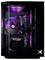 Ein Gaming-PC-Gehäuse mit einer Glasseite, das interne RGB-Beleuchtung, Kühlventilatoren und Komponenten, einschließlich einer Grafikkarte, präsentiert.