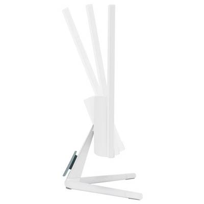 Ein weißer Monitor auf einem Ständer, der in drei verschiedenen Neigungswinkeln gezeigt wird und die Verstellbarkeit des Bildschirms für ergonomisches Arbeiten demonstriert.