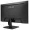 Ein schwarzer ASUS-Computermonitor von hinten betrachtet, der den Standfuß und das Rückpanel mit dem ASUS-Logo zeigt.