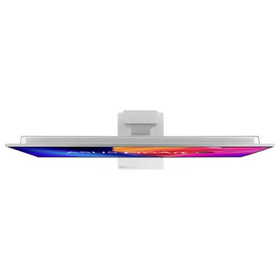 Draufsicht eines wandmontierten Asus ProArt-Displays, das seinen dünnen Rahmen und seinen brillanten Bildschirm zeigt.
