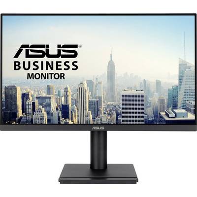 Ein "ASUS Business Monitor", auf dem eine Stadtsilhouette mit Wolkenkratzern, einschließlich des Empire State Buildings, unter einem klaren Himmel zu sehen ist.