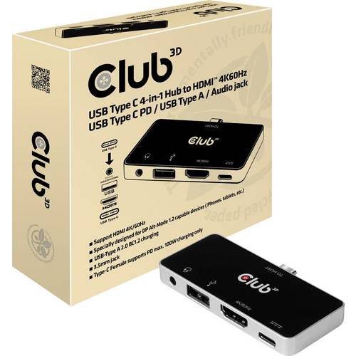 club3D CSV-1591 HDMI / USB-C® / USB 2.0 / Klinke Adapter [1x USB-C® Stecker - 4x HDMI-Buchse, USB-C® Buchse (Power Deliv...