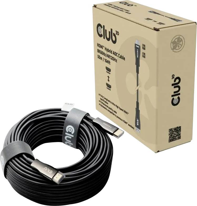 club3D CAC-1393 HDMI Verlängerungskabel [1x HDMI-Stecker - 1x HDMI-Stecker] Schwarz AOC (Aktives optisches Kabel) 50 m
