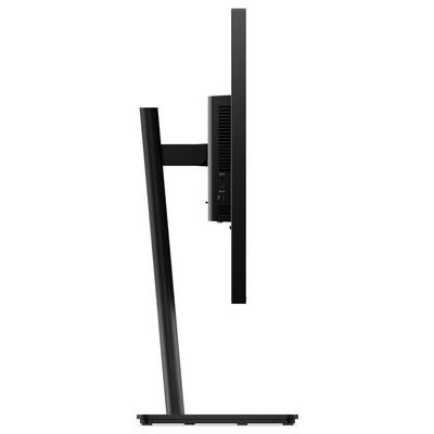 Seitenansicht eines schlanken, modernen Computermonitors mit schwarzem Ständer und minimalistischem Rahmendesign.