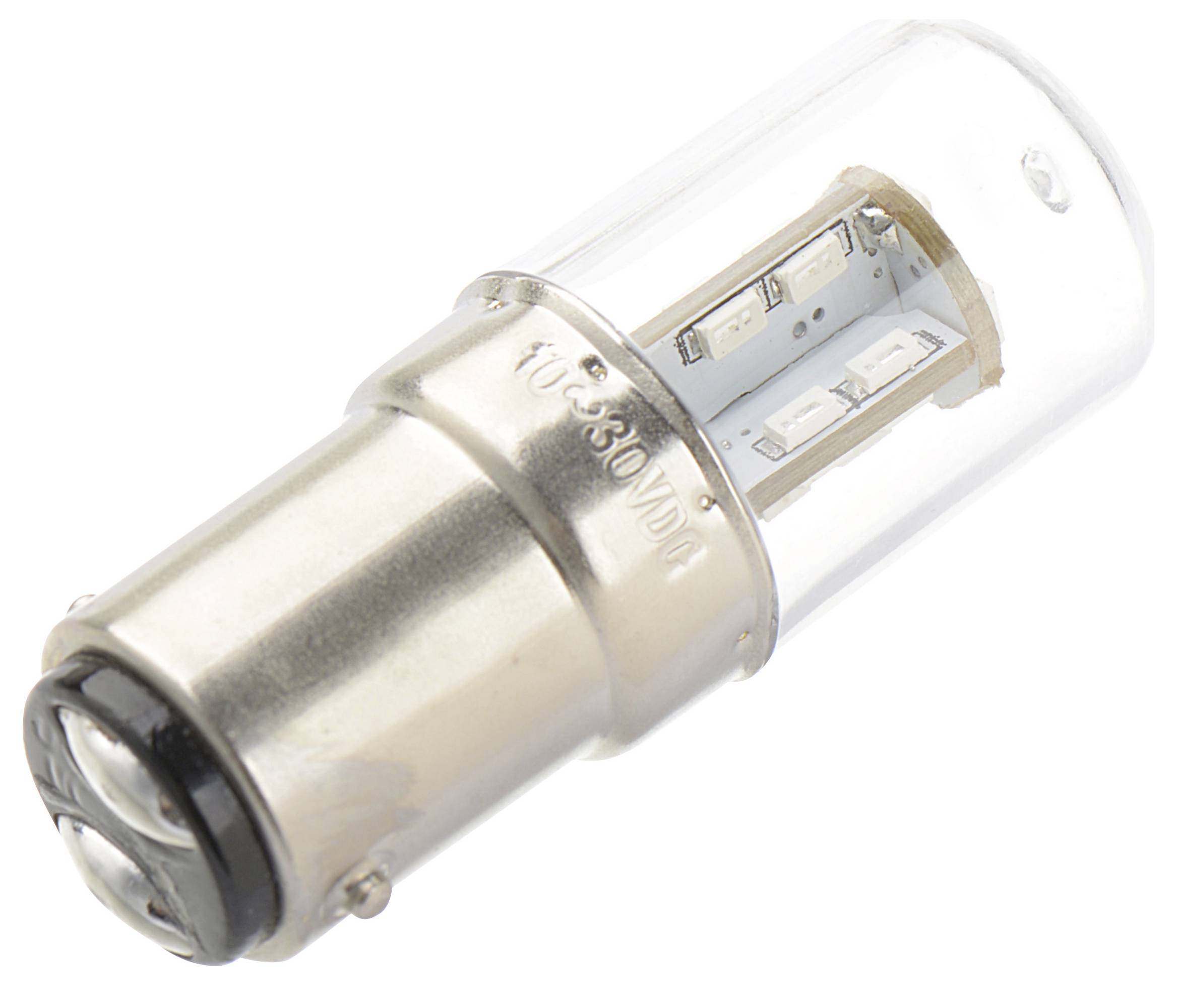 Eine zylindrische LED-Lampe mit einer Metallbasis und einer transparenten Abdeckung, konzipiert für den Automobilbereich.