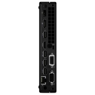 Rückseite eines Computers mit verschiedenen Anschlüssen: Stromanschluss, HDMI, vier USB-Ports, VGA, Ethernet und serielle Schnittstellen, vertikal angeordnet.