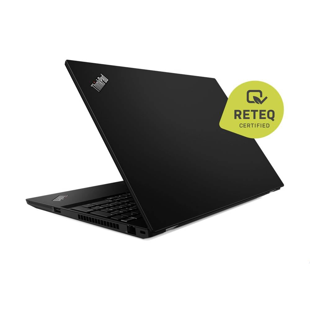 Ein offener schwarzer Laptop, auf dem das 'RETEQ Certified' Abzeichen oben rechts angebracht ist, was ein zertifiziertes Refurbished-Produkt kennzeichnet.