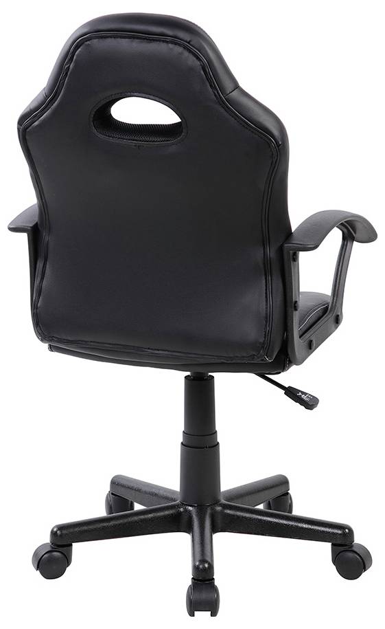 Ein schwarzer ergonomischer Bürostuhl mit hoher Rückenlehne, Armlehnen und Rollen, geeignet für einen Arbeitsplatz oder eine Gaming-Umgebung.