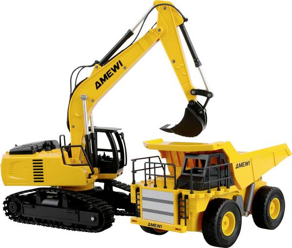 Amewi 22710 2-in-1 Set Kipper & Kettenbagger 1:24 Elektro RC Einsteiger Funktionsmodell RtR mit Lichteffekt