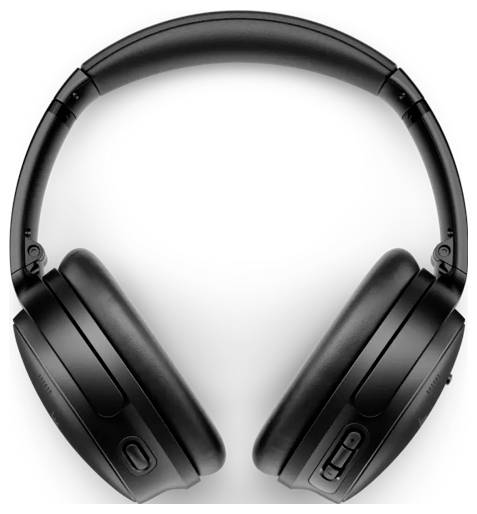 Schwarze Over-Ear-Kopfhörer mit gepolsterten Ohrmuscheln und einem verstellbaren Kopfbügel, ausgestattet mit Steuerungstasten auf der rechten Ohrmuschel.