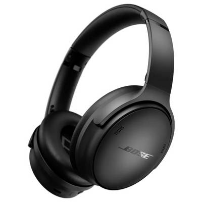 Schwarze Over-Ear-Kopfhörer mit Polsterung, mit einem silbernen Logo auf jedem Ohrmuschel.