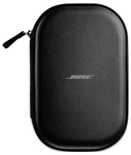 Eine schwarze Bose-Tragetasche mit Reißverschluss, die speziell zum Aufbewahren von Kopfhörern entwickelt wurde.