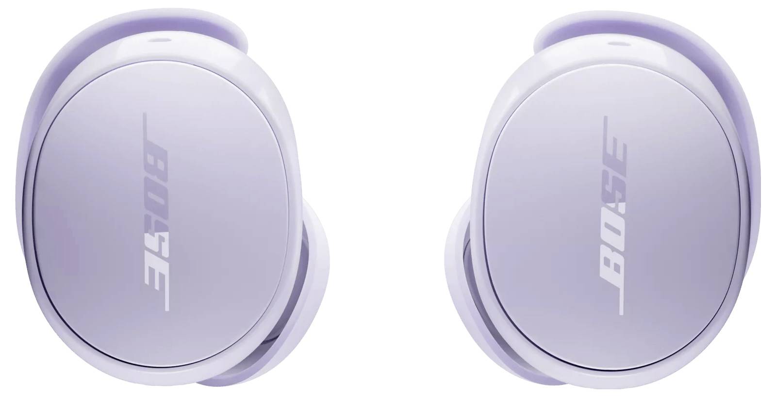 Lavendelfarbene kabellose Kopfhörer mit 'Bose' Logo auf beiden Seiten, die ein schlankes und kompaktes Design mit glänzender Oberfläche präsentieren.