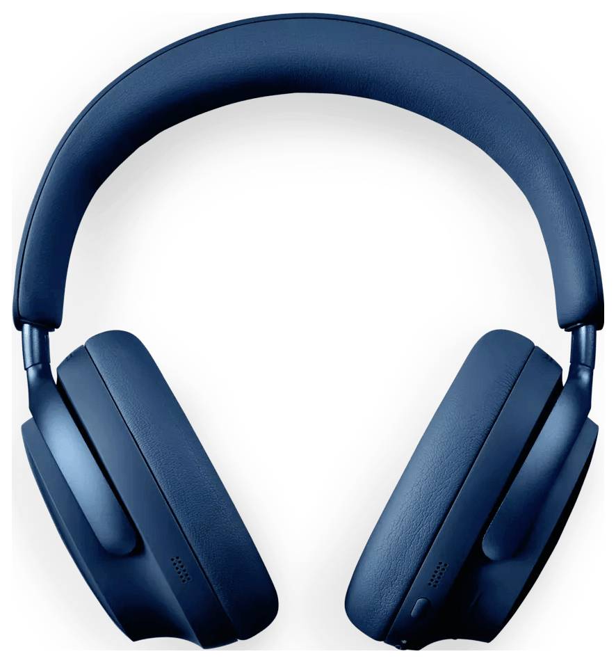 Blaue drahtlose Over-Ear-Kopfhörer aus Frontansicht.