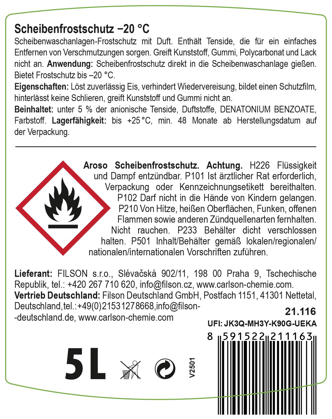 aroso AROSO Scheibenfrostschutz Fertigmix -20°C. 5 Liter 21116 5 l-1