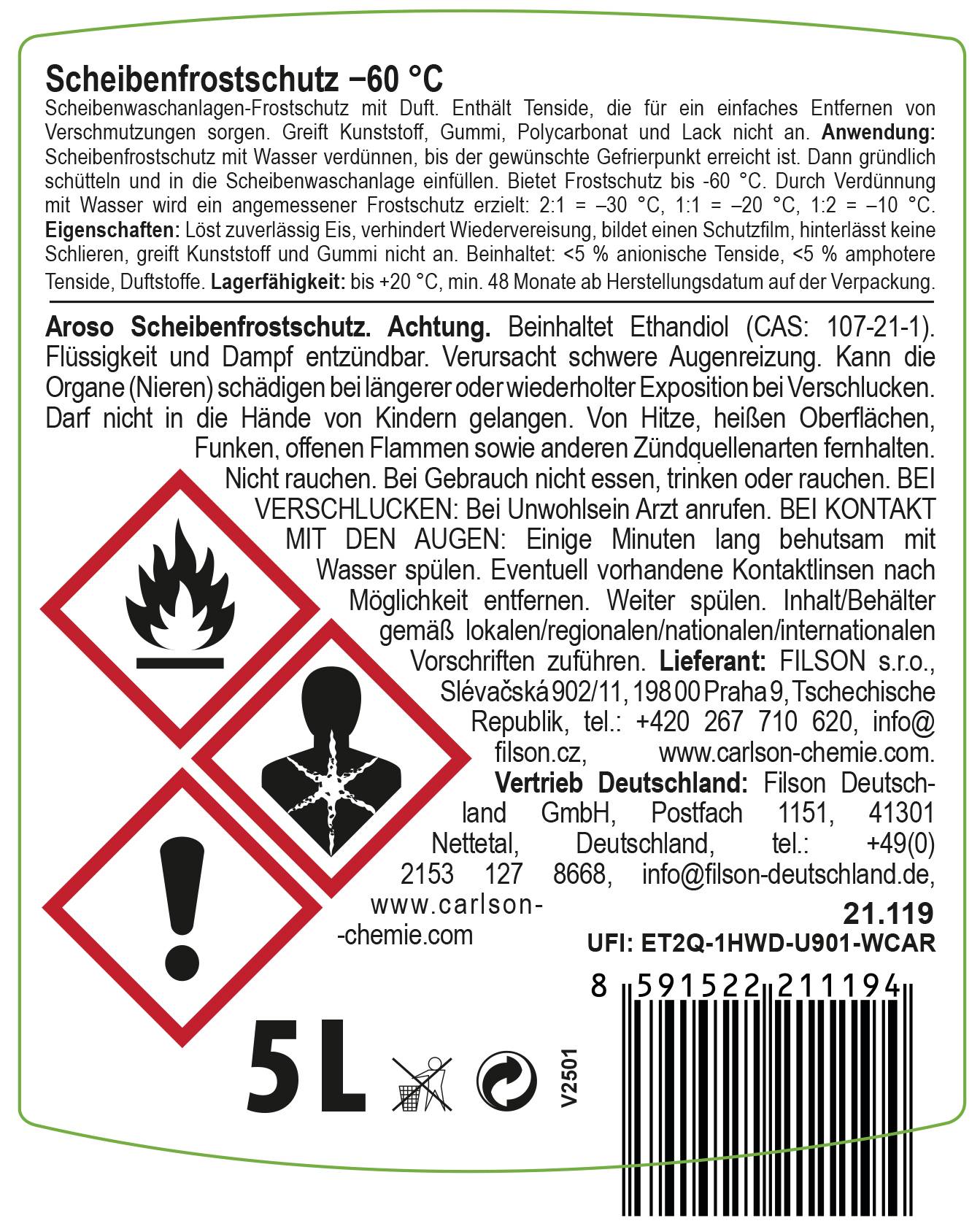 aroso AROSO Scheibenfrostschutz Konzentrat -60°C, 5 Liter 21119 5 l-1
