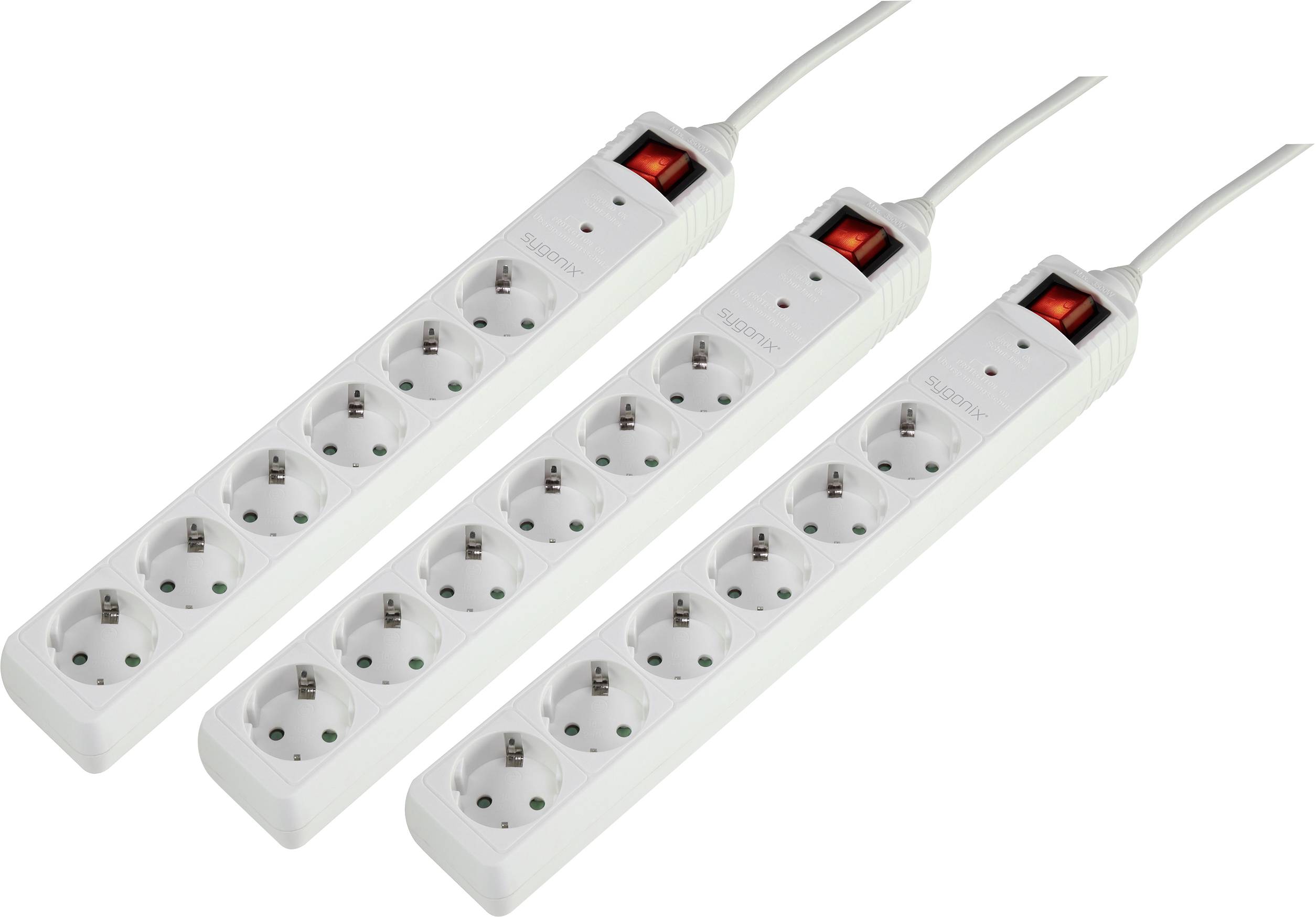 Sygonix 3xSY-5044446 Überspannungsschutz-Steckdosenleiste 6fach Weiß Schutzkontakt 1 Set