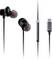 Schwarze In-Ear-Kopfhörer mit USB-C-Anschluss, ausgestattet mit einer Inline-Fernbedienung mit drei Tasten.