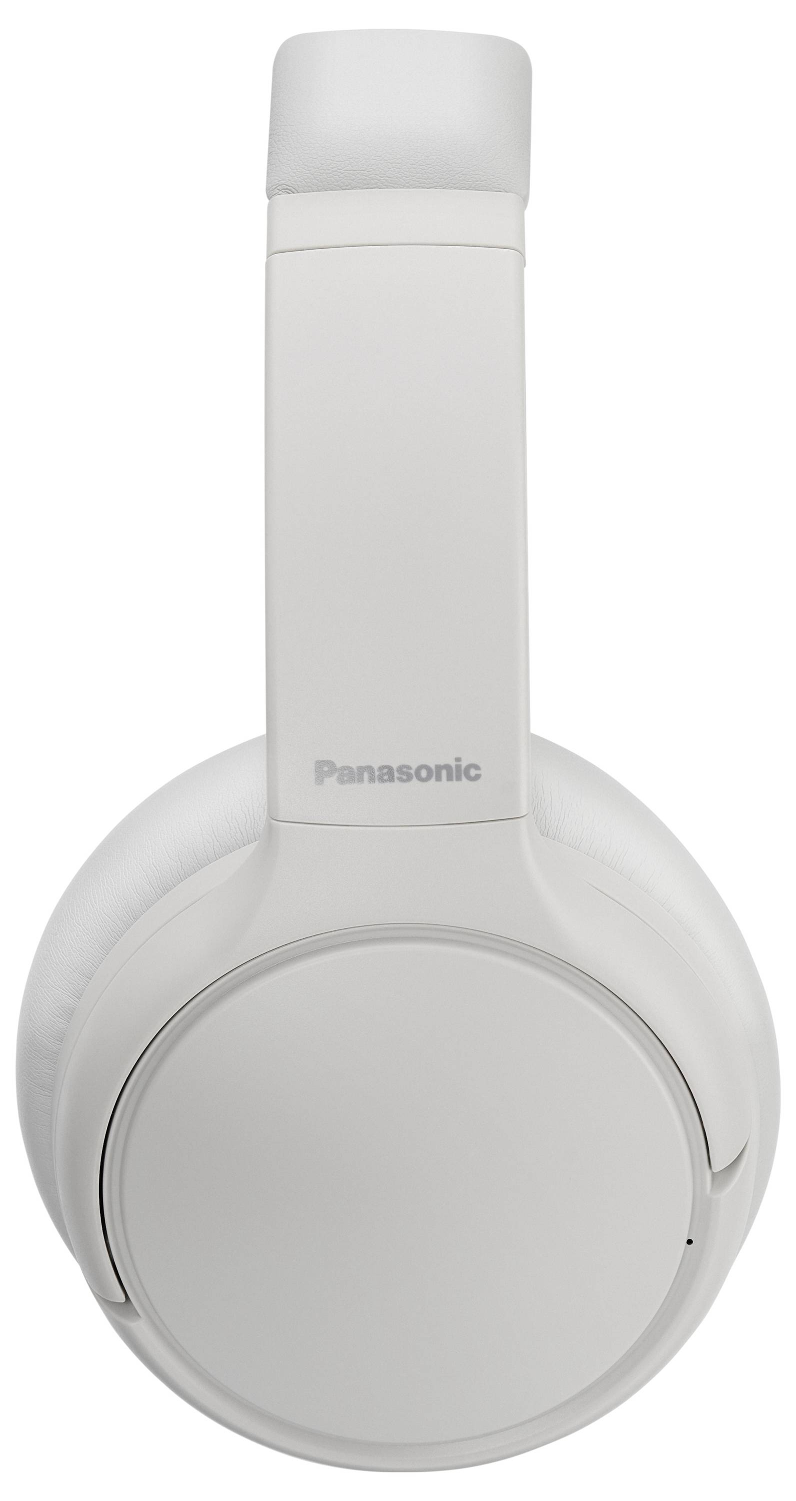 Weiße Over-Ear-Kopfhörer mit 'Panasonic' Logo auf dem Kopfbügel, von vorne betrachtet.