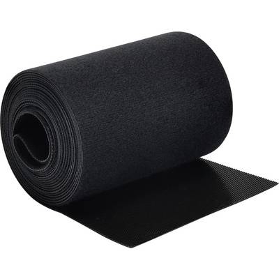 Eine schwarze Rolle aus strukturiertem Material, die auf einer ebenen Oberfläche teilweise ausgerollt ist und ihre Dicke und Textur zeigt.