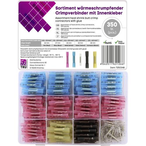 Thumbnail - TRU COMPONENTS T25C048 Stoßverbinder mit Schrumpfschlauch 0.3 mm² 6.0 mm² Vollisoliert Weiß, Rot, Blau, Schwarz, Gelb 35...