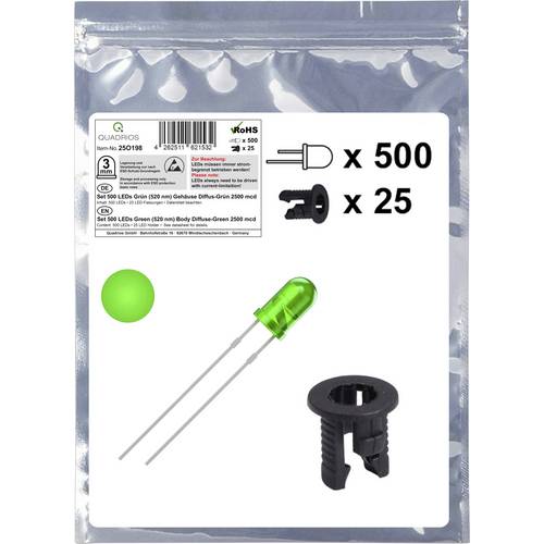 Quadrios 25O198 LED-Sortiment Grün Rund 3 mm 2500 mcd 20 mA 3.0 V