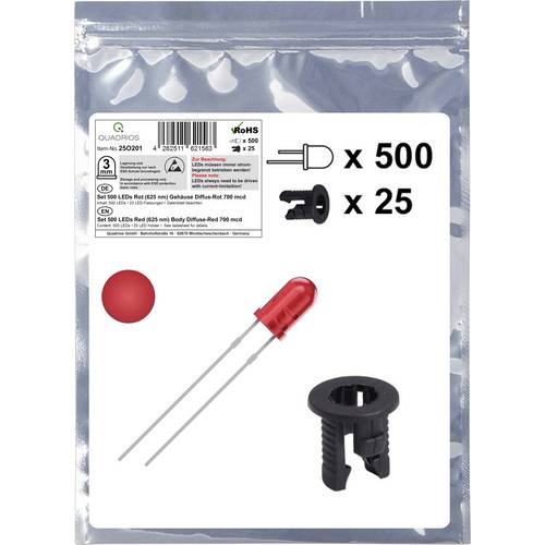Quadrios 25O201 LED-Sortiment Rot Rund 3 mm 700 mcd 20 mA 2.0 V