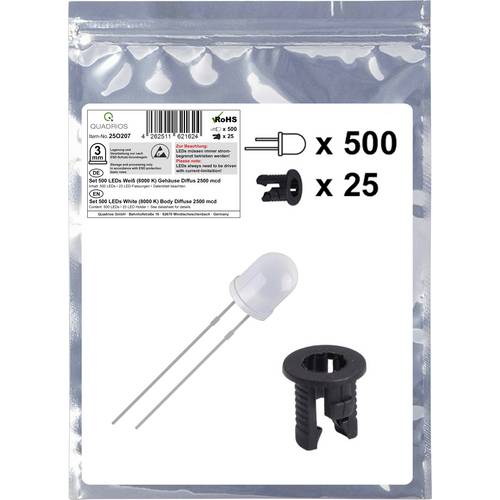 Quadrios 25O207 LED-Sortiment Weiß Rund 3 mm 2500 mcd 20 mA 3.0 V