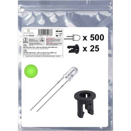 Quadrios 25O222 LED-Sortiment Grün Rund 3 mm 8000 mcd 20 mA 3.0 V
