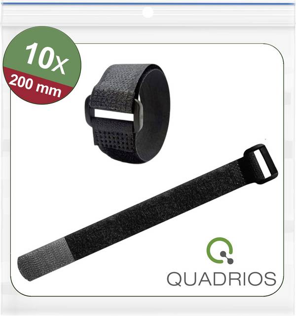 Quadrios 25CA570  Klettkabelbinder zum Bündeln Haft- und Flauschteil (L x B) 200 mm x 20 mm Schwarz 10 St.
