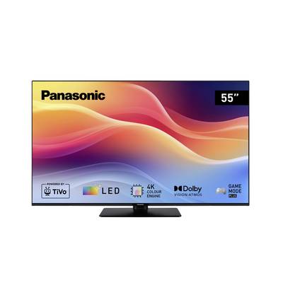 Ein 55-Zoll Panasonic LED-Fernseher mit 4K-Farbmodul, Dolby Vision Atmos und Game Mode Plus. Mit hervorgehobener TiVo-Integration.