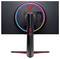 Ein Gaming-Monitor von hinten, mit einem kreisförmigen LED-Licht und verschiedenen Eingangsbuchsen. Der Ständer trägt die Markenbeschriftung "UltraGear".