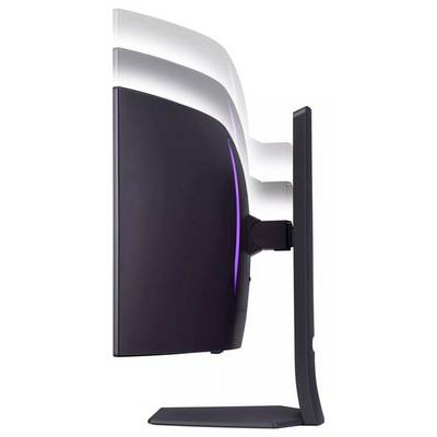 Seitenansicht eines Computermonitors mit verstellbarer Neigung und Höhe, die verschiedene Positionen zeigt und die ergonomische Flexibilität verdeutlicht.