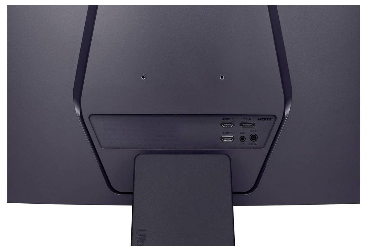 Die Rückseite eines Computermonitors, die HDMI- und Stromanschlüsse zeigt und damit Verbindungsmöglichkeiten verdeutlicht.